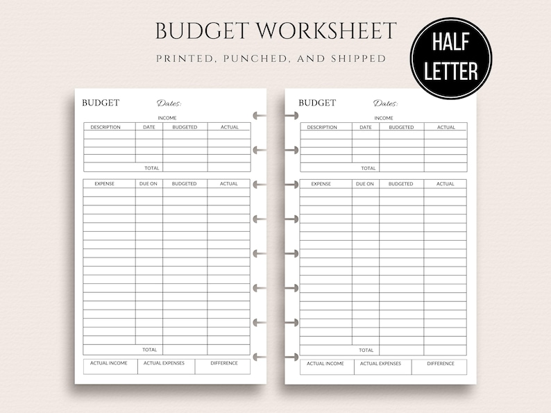 PRINTED Half Letter Budget Inserts Budget Worksheet Junior Disc Inserts Weekly or Biweekly Budget Insert bild 1