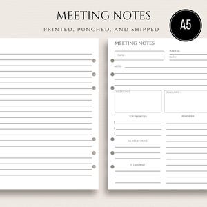 A5 Meeting Notes Inserts PRINTED | Work Meeting Notes Printed Planner Insert | 6 Ring Inserts