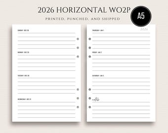 2026 A5 Weekly Horizontal Planner Inserts WO2P Weekly Horizontal Spread A5 Weekly Week on Two Pages Sunday or Monday Start