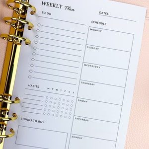 This listing is for a5 size weekly planner inserts. Includes habit tracker and to-do list.