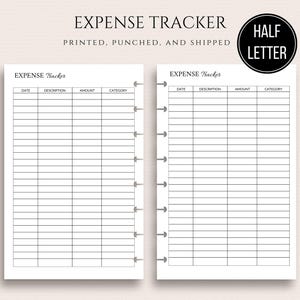 Half Letter Expense Tracker Discbound Inserts PRINTED Budget Finance 8 Disc Junior Inserts