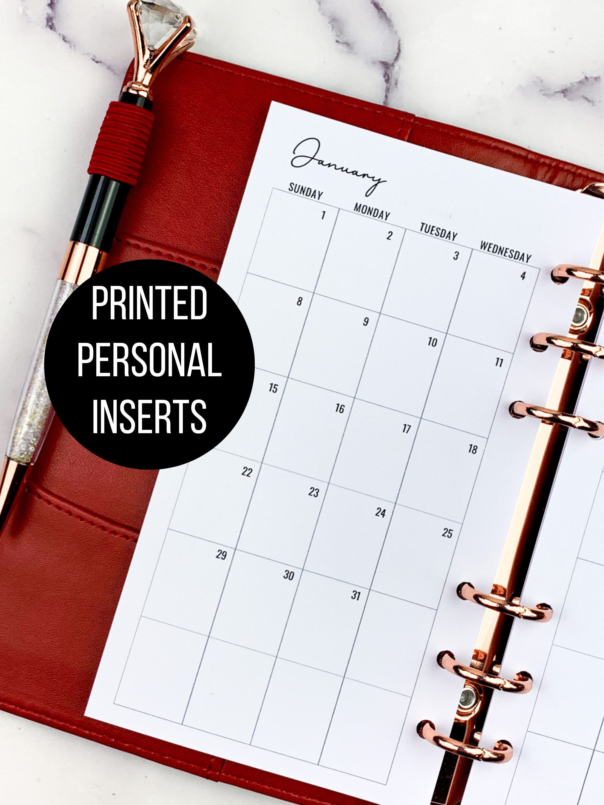 Printed 2026 Personal Rings Monthly Planner Inserts Month on Two Page Planner Spread MO2P Sunday or Monday Start MM Agenda