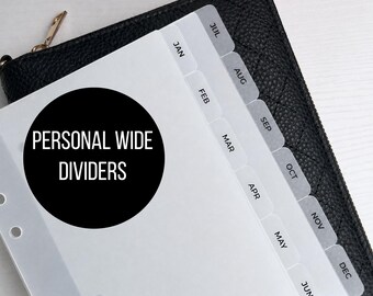 Personal Wide Monthly Dividers with Black Foil Tab Dividers Monthly Planner Dividers for Personal Wide 6-Ring Planner Organization