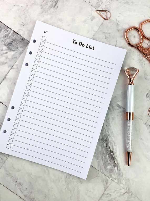 Printed A5 Inserts To Do List Inserts A5 To Do List  A5 Refill Inserts A5 Inserts A5 6-Ring Inserts