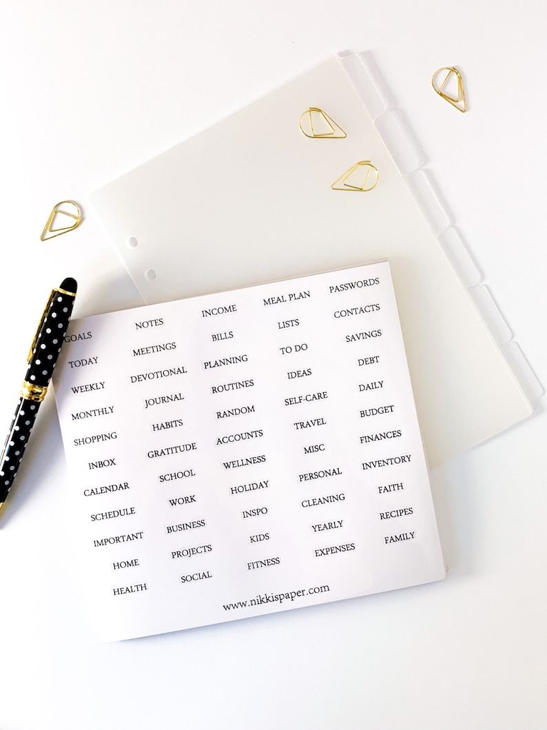 Foiled tab stickers with frosted A5 dividers