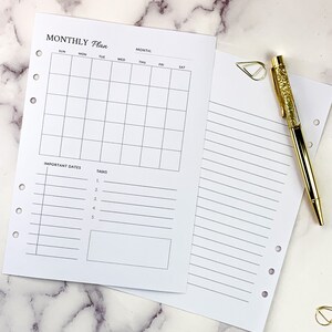 A5 Month on One Page Inserts Undated