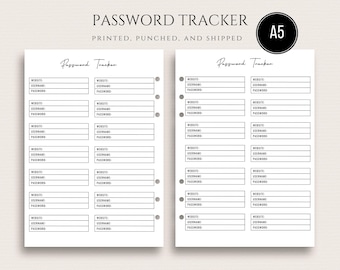 A5 Printed Password Tracker A5 Planner Inserts Password Keeper