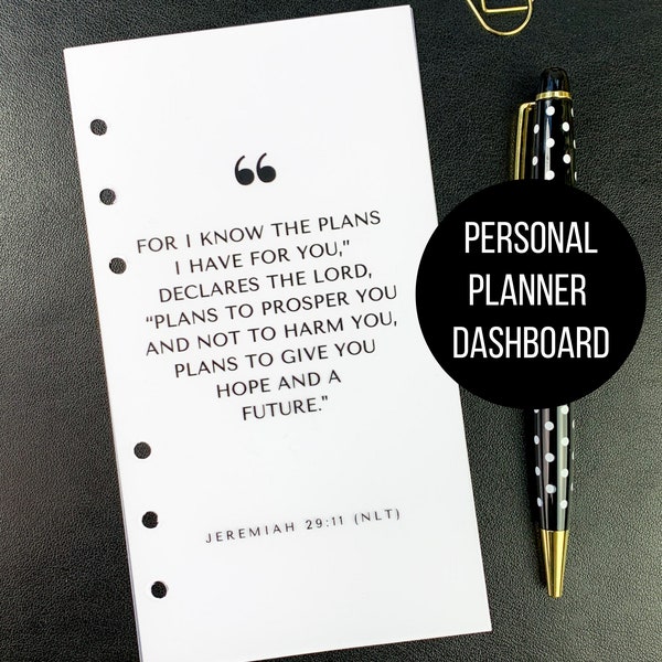 PERSONAL Planner Dashboard Accessories Scripture Dashboard Jeremiah 29:11 MM Dashboard Bible Verse Dashboard