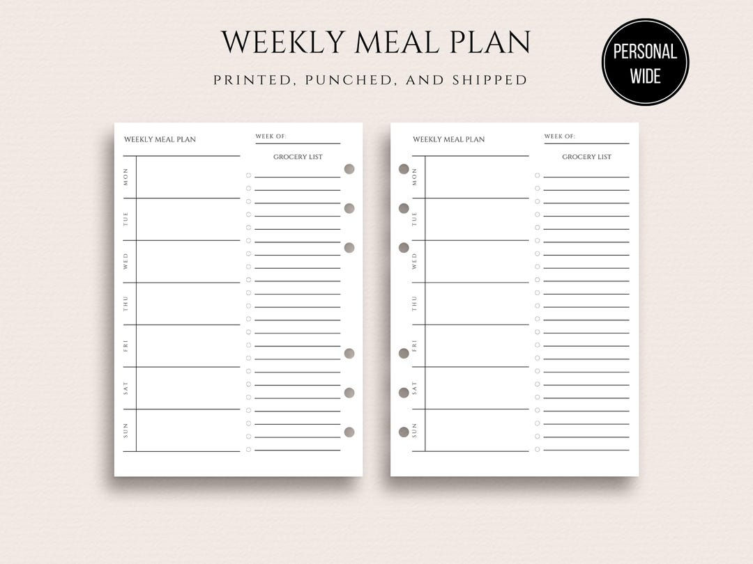 Personal Wide Meal Plan Inserts With Grocery List PRINTED Personal Wide ...
