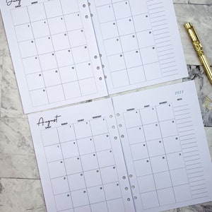 Printed 2027 A5 Dated Monthly Planner Inserts | Monthly 2 Page Planner ...