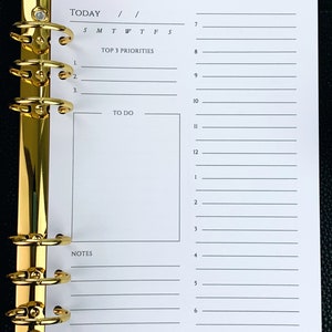 A5 Daily Inserts UNDATED Day on One Page A5 DO1P A5 Daily Productivity ...