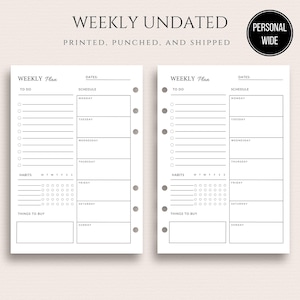 PERSONAL WIDE Weekly Planner Inserts PRINTED Week On One Page Detailed Weekly Insert Weekly Undated Personal Wide Weekly WO1P