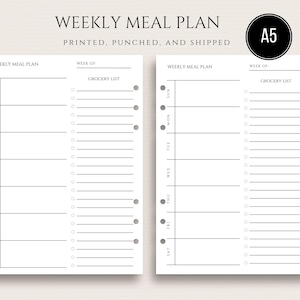 A5 Meal Plan Inserts with Grocery List PRINTED A5 Weekly Meal Planner A5 Grocery List Insert