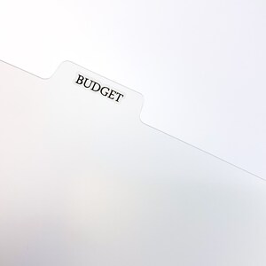 K&ouml;nnte beinhalten: Ein wei&szlig;er Aktenordner mit einer durchsichtigen Plastiklasche, die mit "BUDGET" beschriftet ist.
