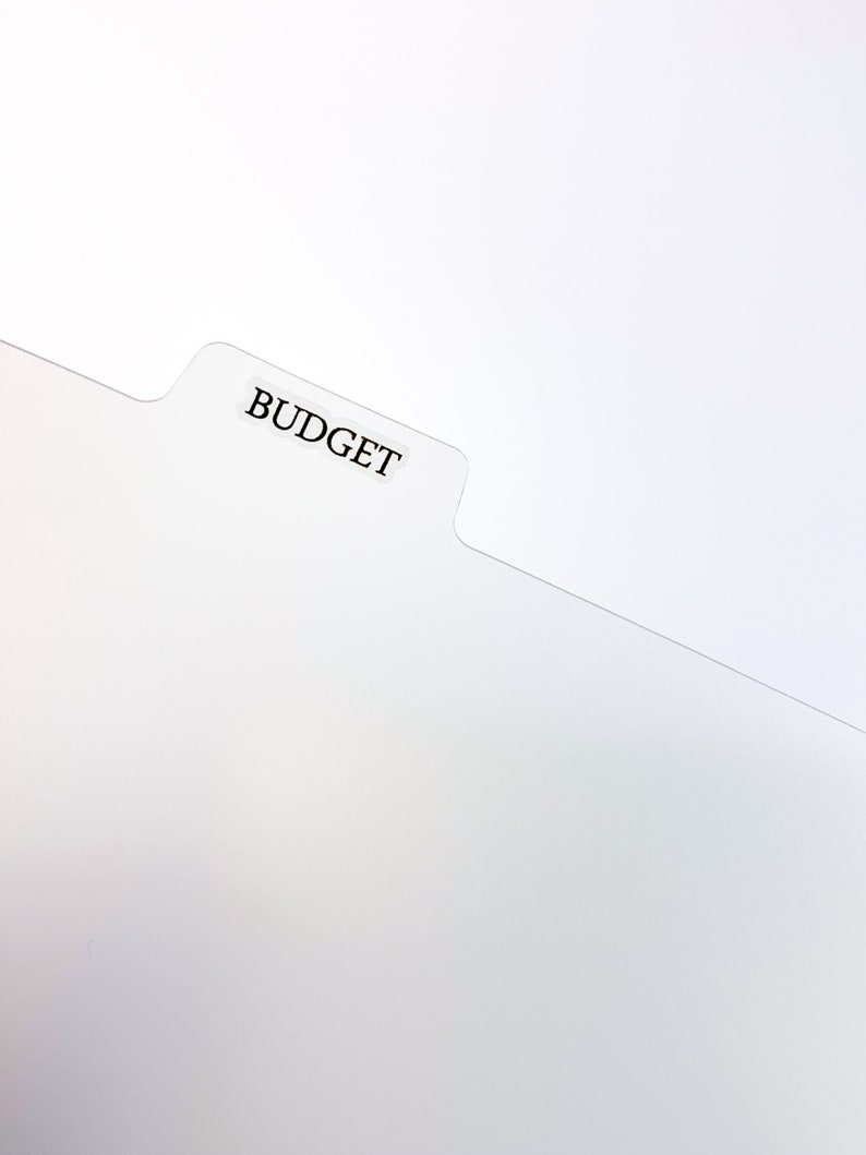 K&ouml;nnte beinhalten: Ein wei&szlig;er Aktenordner mit einer durchsichtigen Plastiklasche, die mit "BUDGET" beschriftet ist.