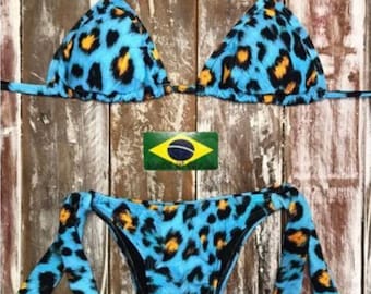 Women Sexy Brazilian Thong Swimsuit,Cheeky Bikini Bottom,Brazilian Bikini,Leopard Animal Print Bathing Suit,Halter Swim suit,Two piece set