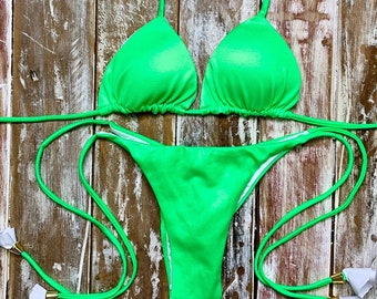 Women Sexy Brazilian Neon Bikini,Thong Cheeky Bikini Bottom,Sexy swimsuit,Neon Green Bathing Suit,High Waist Thong,Swimwear,Two piece set