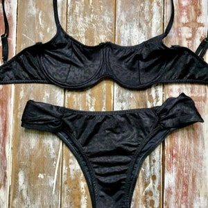 Women Sexy Brazilian Black Bikini,Thong Cheeky Bikini Bottom,Sexy Swimsuit,Black Leopard Animal Print Bathing Suit,Swim set,Two piece set