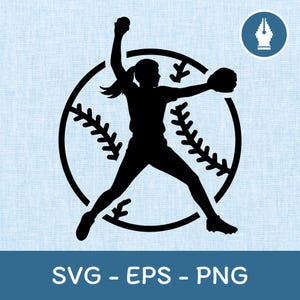 Mädchen Softball Spieler SVG, Softball Clipart Vektor Softball Werfer Silhouette PNG geschnitten Datei, Instant Download Datei für Cricut