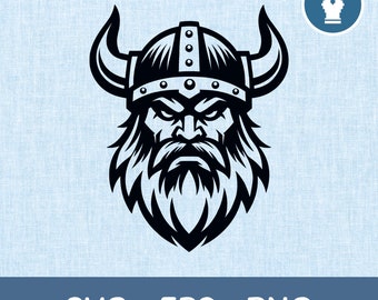 Viking Norse Warrior Mascot Head with Horned Helmet Vector Clipart Cricut Cut File