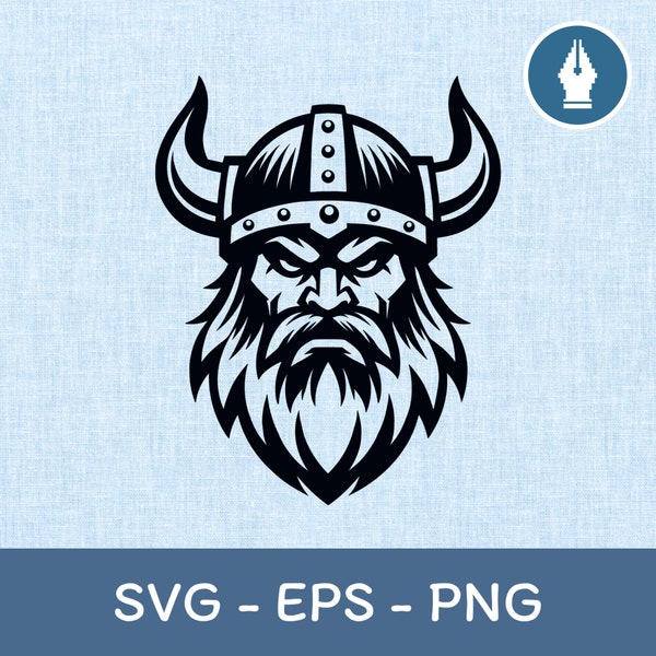 Viking Norse Warrior Mascot Head with Horned Helmet Vector Clipart Cricut Cut File