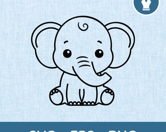 Baby Elephant SVG Cute Elephant Boy Cut File Elephant Outline Baby Shower Girl Shirt Silhouette Cricut Vector PNG