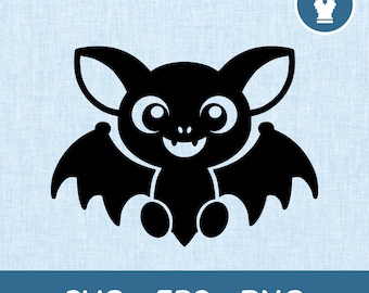 May include: Black silhouette of a cartoon bat with large eyes and a wide smile. The bat has wings and is in a flying position.