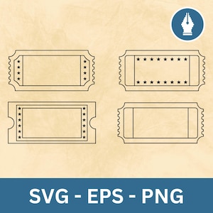 Ticket Vorlage SVG, Clipart Vektor Ticketform PNG Schnittdatei, Retro Ticketumriss Sofortdownload-Datei für Cricut