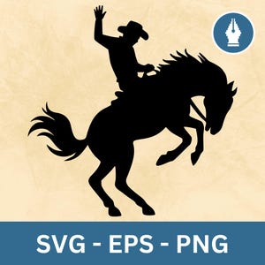 Cowboy Reitpferd Silhouette SVG, Rodeo Clipart Vektor PNG Schnittdatei, Instant Download-Datei für Cricut