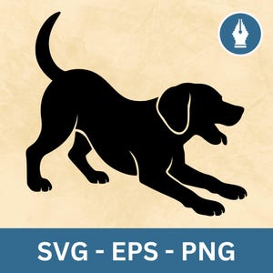 May include: Black silhouette of a dog lying down with its head turned to the side and its mouth open. The dog is facing the right side of the image.