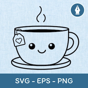 Tea Cup SVG | Cute Happy Clipart Vector PNG Cut File, Instant Download File for Cricut