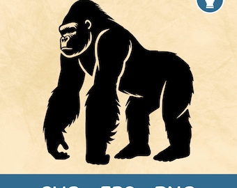 Gorilla Silhouette SVG Clipart Vector PNG Cut File, Instant Download File for Cricut