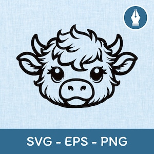 Puede incluir: Ilustración en blanco y negro de línea de arte de la cabeza de una vaca de dibujos animados con ojos grandes y una expresión amigable.