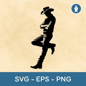 Cowboy gelehnt Wilder Westen Silhouette SVG Clipart Vektor PNG Schnitt Datei, Instant Download Datei für Cricut