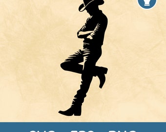 Cowboy Leaning Wild West Silhouette SVG Clipart Vector PNG Cut File, Instant Download File for Cricut