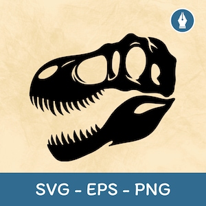 T-Rex Dinosaur Skull Fossil Silhouette SVG Clipart Vector PNG Cut File, Instant Download File for Cricut