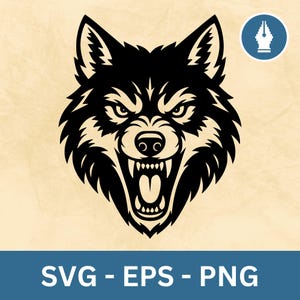 Wolf Mascot Head SVG, Aggressive Wolf Clipart, Angry Wolf Silhouette Design, Predator Animal SVG, Cricut Cut File, Wolf PNG Image