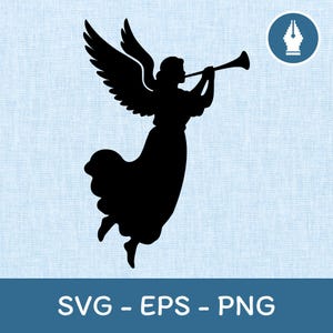 Religious Angel Playing Trumpet Silhouette SVG Clipart Scripture Vector PNG Cut File, Instant Download File for Cricut