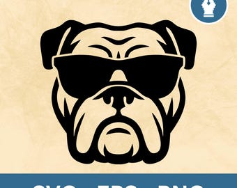 Bulldog Head With Aviator Sunglasses. Cut Files for Cricut. Clip