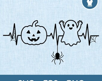 Halloween heartbeat svg, pumpkin ghost heartbeat svg, Halloween shirt png svg files for Cricut, sublimation clipart vector cut file