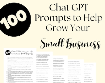 Ultimate 100 Small Business Boost Chat GPT Prompts To Copy, Paste & Fuel Your Growth | ChatGPT Cheat Sheet | AI Prompts