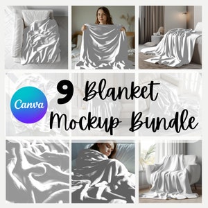 9 Blanket Mockup Bundle PNG with Transparent Blanket for Canva Drag & Drop Overlay Sherpa, Velvet, Fleece, Minky, Plush Boho Blanket Mock up