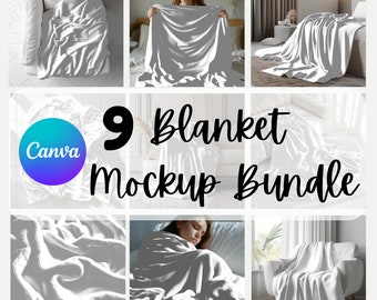 9 Blanket Mockup Bundle PNG with Transparent Blanket for Canva Drag & Drop Overlay Sherpa, Velvet, Fleece, Minky, Plush Boho Blanket Mock up