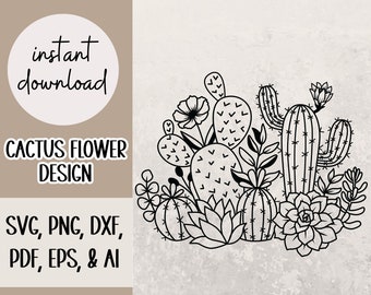 Cactus With Flowers SVG, PNG, DXF, Cricut, Laser Cut File (digital File ...