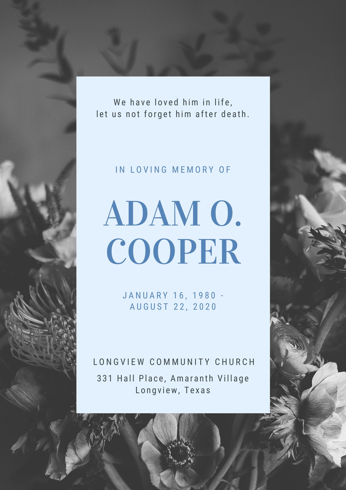 Modern Obituary Template Double Sided Design 100 Editable Etsy