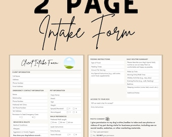 Editable Pet Sitter Intake Form Canva Template | Dog Walker Client Form | Pet Sitting Business Printable | Editable Intake Form