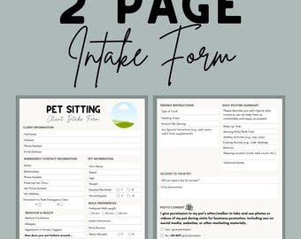 Editable Pet Sitter Intake Form Canva Template | Dog Walker Client Form | Pet Sitting Business Printable | Editable Intake Form