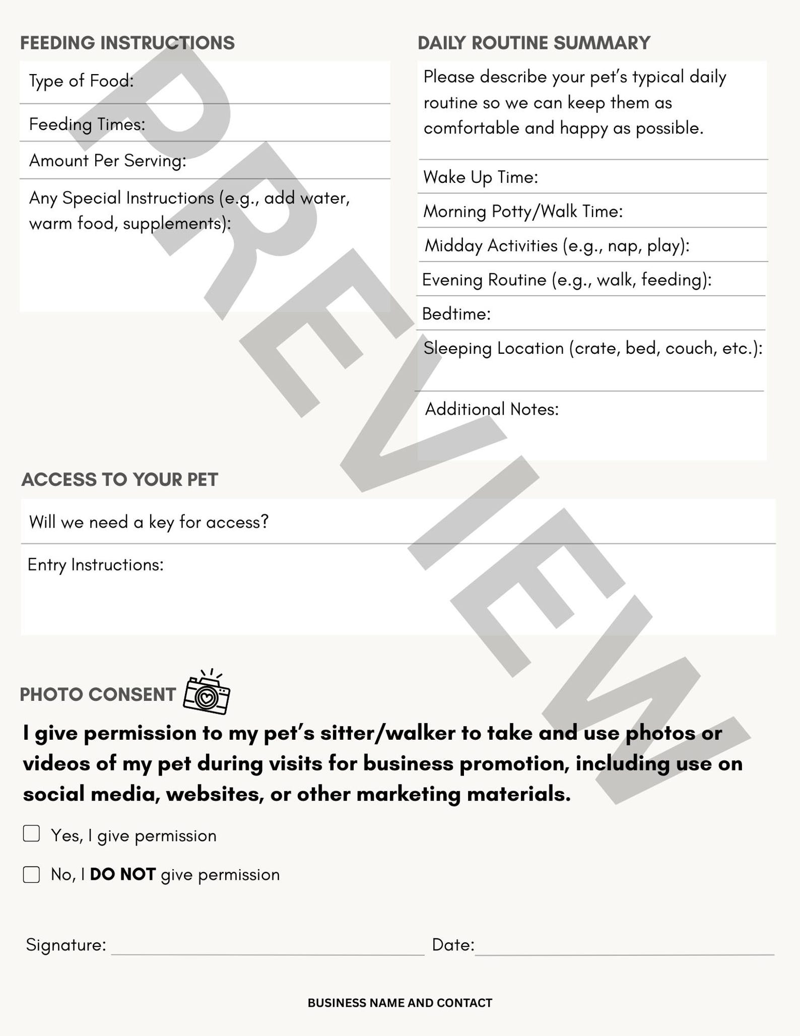 Editable Pet Sitter Intake Form Canva Template | Dog Walker Client Form ...