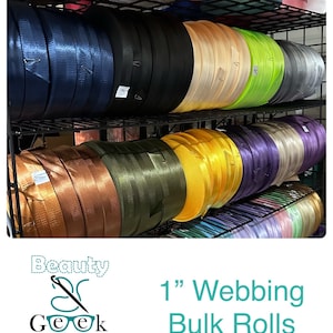 BULK 50 yard rolls 1 Inch Herringbone Webbing - 1&quot; Webbing - Seatbelt Webbing - 1 Inch Strap Webbing - 25mm - 55 Color Choices