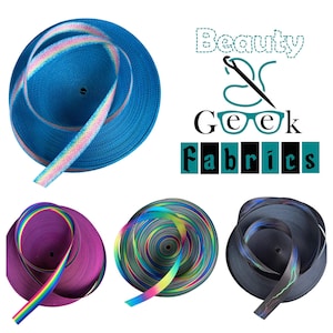 1 Inch Rainbow Herringbone Webbing - 1" Webbing - Seatbelt Webbing - Printed Webbing - Rainbow - Lighting - Mermaid - Scales - By the Yard